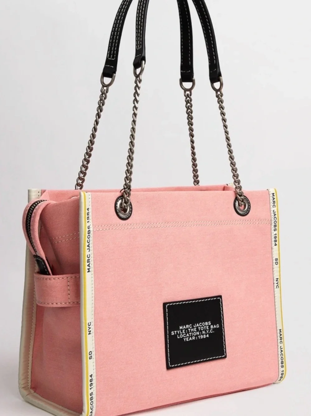 Marc Jacobs Pink Denim Tote with White Handles